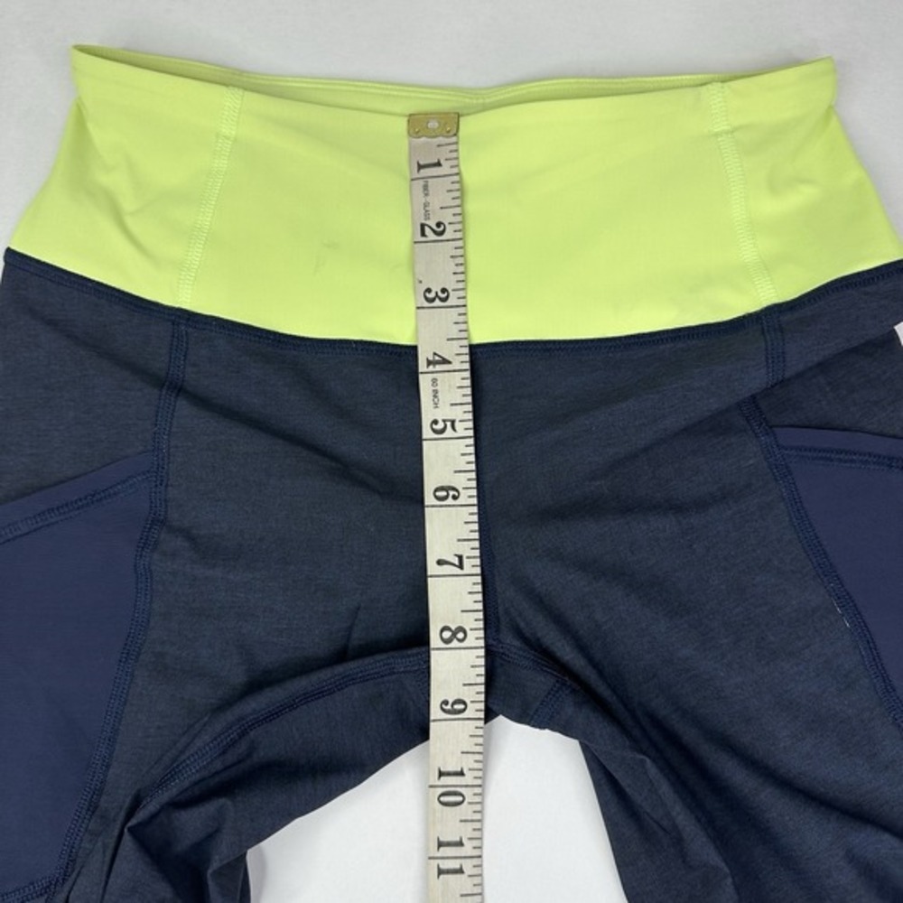 Lululemon Athletica Navy Neon Green Mesh Pocket Cropped Leggings Size 4 - Picture 9 of 12
